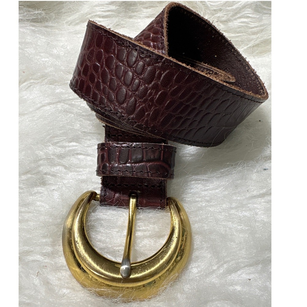 Urban Outfitters Belt Womens M Croc Embossed Burgundy Gold Buckle Leather